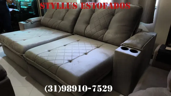 Sofá retrátil com porta copos de luxo