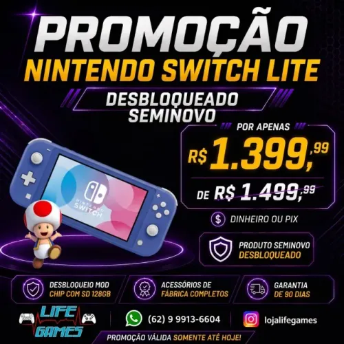 Nintendo Switch lite Desbloqueado com garantia, loja física
