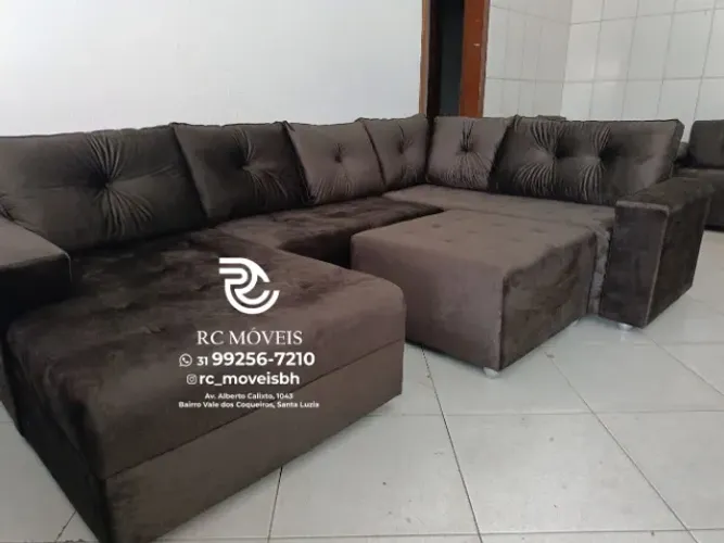 Sofá Modulado Toro com Chaise e Puff - Sofá Grande e Confortável em Suede