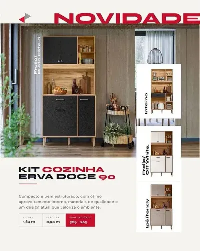 ARMÁRIO DE COZINHA ERVA DOCE - Medidas 1.84x0.90