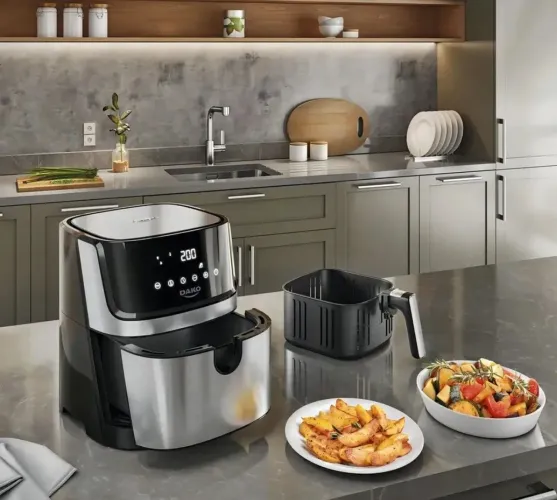 Fritadeira elétrica air fry dako 5 litros preto/inox painel digital potência 1700W 127v
