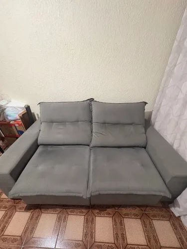 Sofá Retrátil Reclinável 3 Lugares Cinza 210cm - Semi Novo