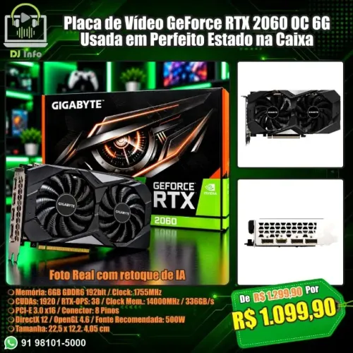 Placa de Vídeo GeForce RTX 2060 OC 6G Usada em Perfeito Estado na Caixa