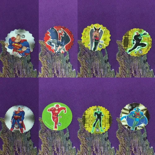 30 Tazos Super Spiners da Liga da Justiça 2004 Elma Chips Originais