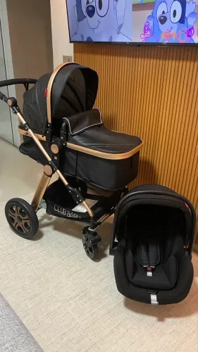Carrinho de bebê luxo de couro 3 em 1