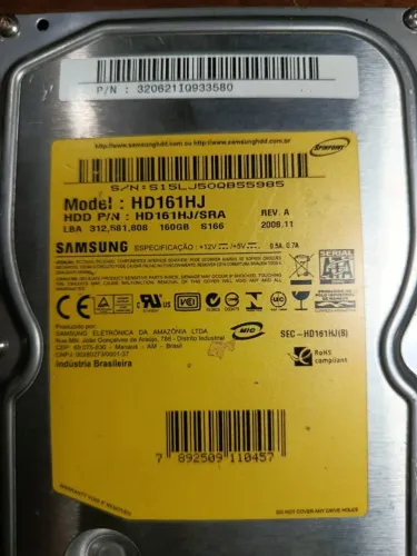 HD Samsung 160 GB - Modelo HD161hj - Usado Funcionando