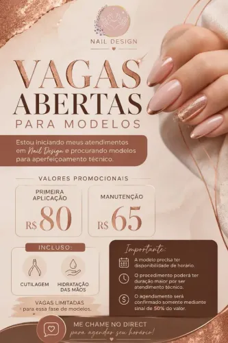 Vagas para modelo, alongamento no molde f1.