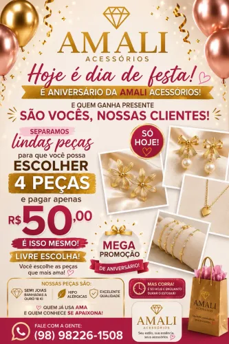 PROMOÇÃO DE ANIVERSÁRIO | VOCÊ ESCOLHE 4 SEMIJOIAS POR APENAS R$ 50,00