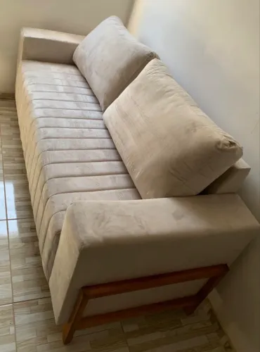 Sofá Living 3 Lugares Veludo Bege NOVO