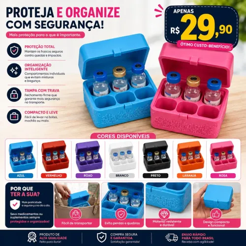 Porta Ampolas com tampa - capacidade para 4 ampolas de até 3ml
