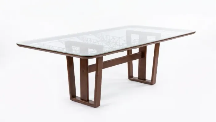 36 - Mesa de Jantar 2,40x1,10m | Tampo Madeira com Vidro Off-White | Base Madeira