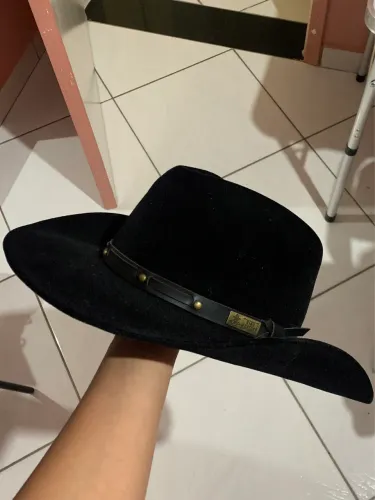 Chapéu country aveludado Cowboy unissex com detalhe em couro 
