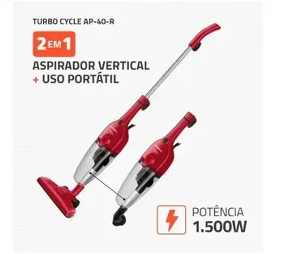 Aspirador de Pó 2 em 1 Mondial 1500W Turbo Cycle Vermelho e Preto - 110V