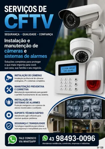 Instalação e manutenção câmeras e alarmes.