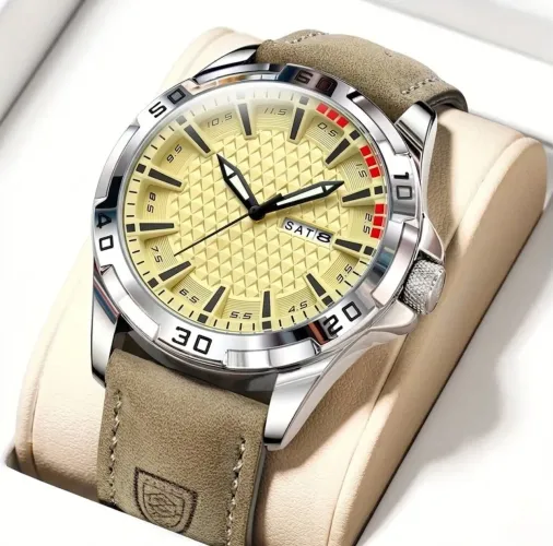Relógio Elegante Amarelo Creme Poedagar Luxury 895 Mostrador Champagne Pulseira Camurça