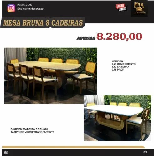 MESA BRUNA 8 CADEIRAS DE JANTAR