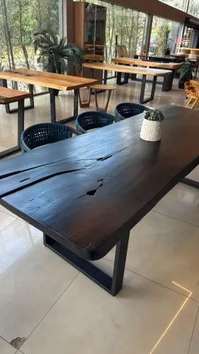 MESA MADEIRA MACIÇA CARBONIZADA - 2,64X0,90