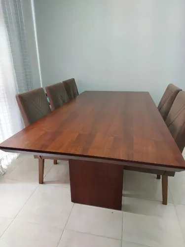 Mesa de Jantar 2m x 1m + 6 Cadeiras Estofadas de Brinde