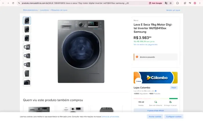 Máquina de lava e seca Samsung
