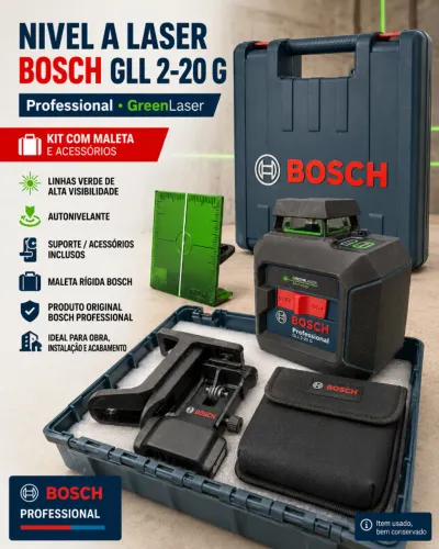 Nível Laser Verde Bosch GLL 2-20 G 360° com Maleta e Acessórios