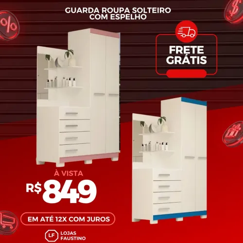 Guarda roupa 100% MDF com espelho