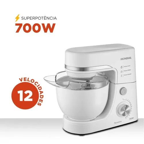 (NOVO) Batedeira Planetária Mondial BP-03W-2B com 12 Velocidades e 700W - Branca - 220V