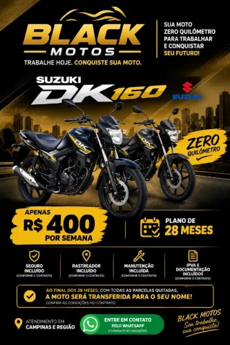 Locação Moto Suzuki DK 160 Zero KM - R$ 400 por Semana | BLACK MOTOS
