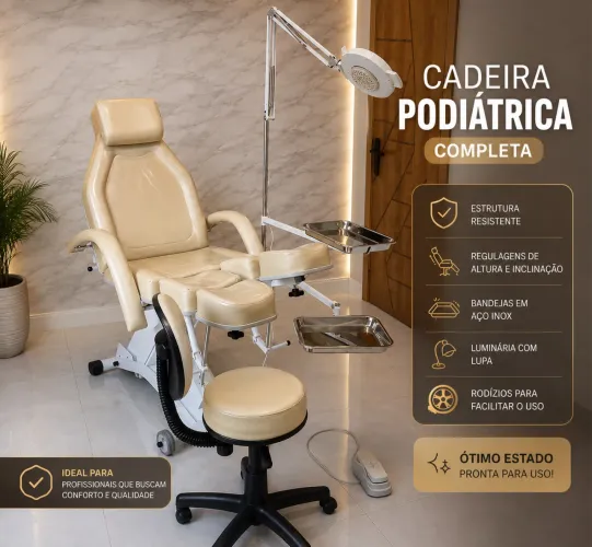 Cadeira podiatrica semi automática bege
