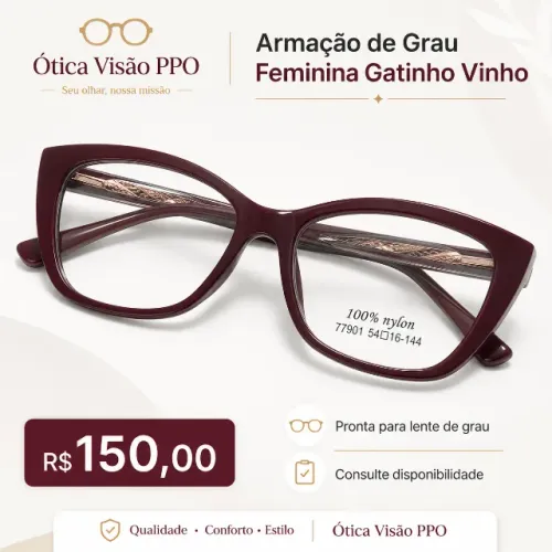 Armação de Grau Feminina Gatinho Vinho
