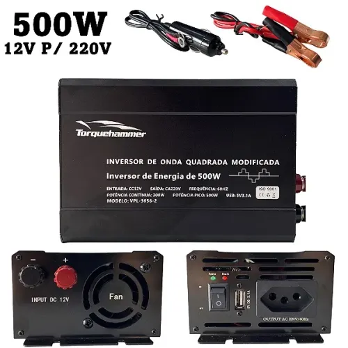Inversor de Energia 500W 12V para 220V Ideal para Starlink USB 3.1A - Torquehammer 