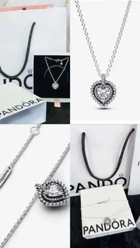 Colar pandora coração pave brilhante