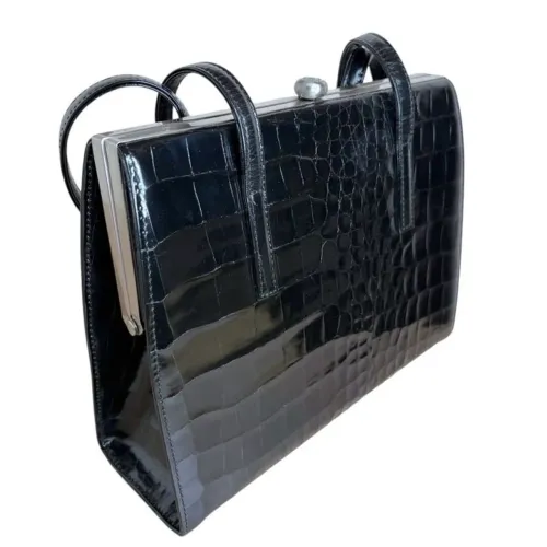 bolsa versace 100% original couro croco preta frame prata