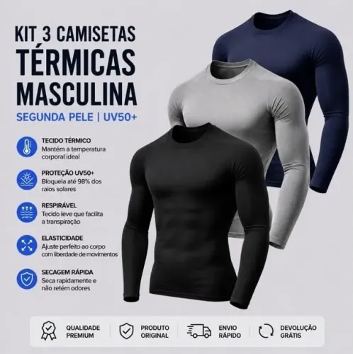 KIT 3 CAMISAS TÉRMICAS MASCULINAS 