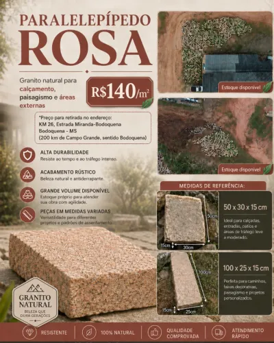paralelepipedo granito rosa por m2 - PROMOÇÃO