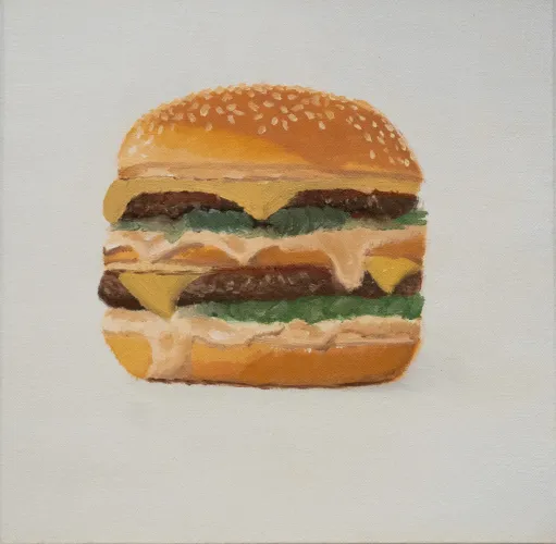 Quadro pintura à óleo hambúrguer 30x30