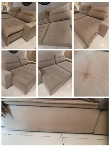 Sofá 4 Lugares Bipartido Retrátil Bege Suede