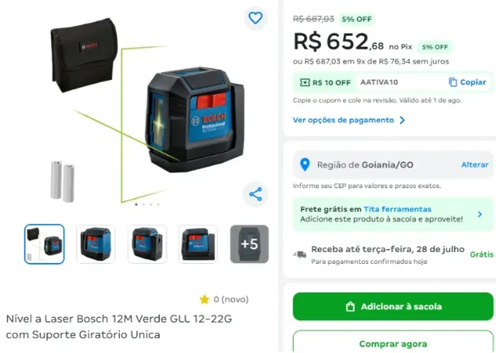 Bosch Nível a Laser verde GLL 12-22 G, 12m suporte giratório QUEIMA DE ESTOQUE