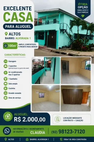 Aluga-se uma casa na Alvorada 1