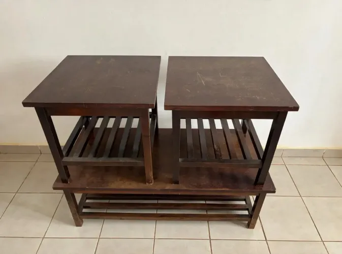 CONJUNTO 3 MESAS DE MADEIRA MACIÇA - ESTILO RÚSTICO / RIBEIRÃO PRETO R$300