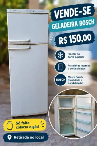 Vende se uma geladeira com avarias faltando colocar o gás
