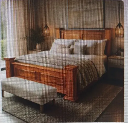 Cama Queen em madeira maciça.