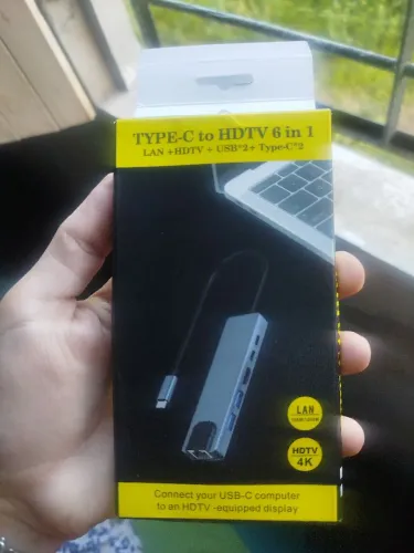 Hub Adaptador USB-C 6 em 1 (HDMI 4K, LAN, USB) - Novo
