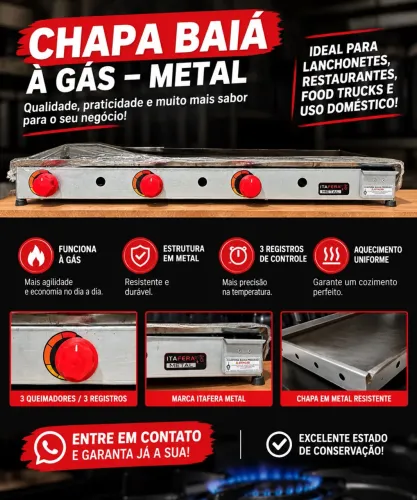 Chapa a Gás Itaféra Metal -3 Queimadores