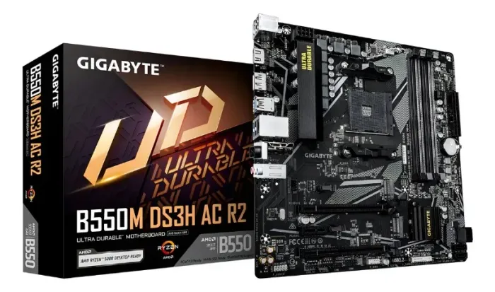 Placa-Mãe Gigabyte B550M DS3H AC R2, DDR4 AM4, Wi-Fi 5, 2× M.2 - Base Gamer/PC AMD