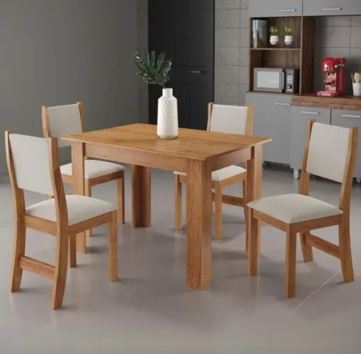 Conjunto Mesa de Jantar Elisa 110 com 4 Cadeiras Linho Bronze