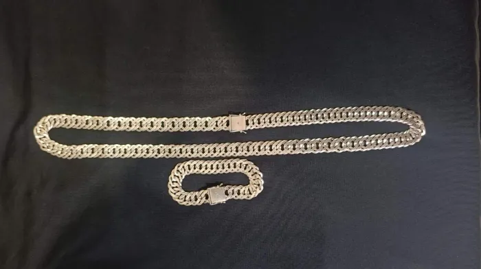 CORRENTE E PULSEIRA DE PRATA ELO DUPLO 15mm