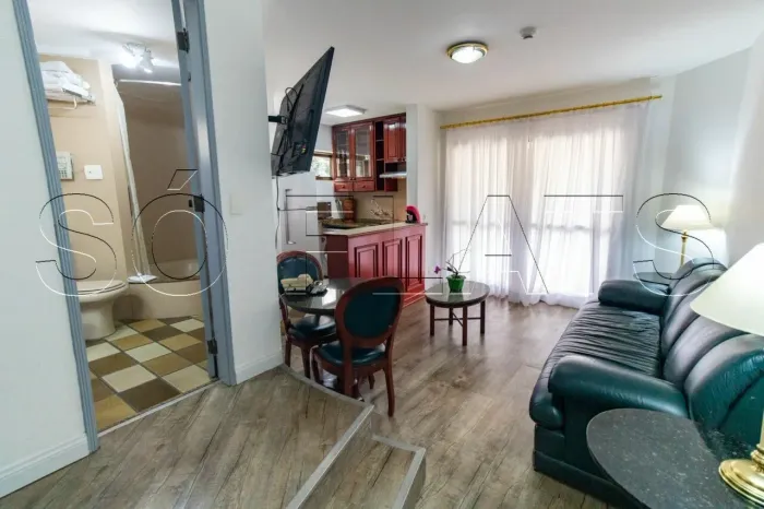 Flat no Paulista Wall Street disponível para locação com 49m², 1 dormitório e 1 vaga nos J