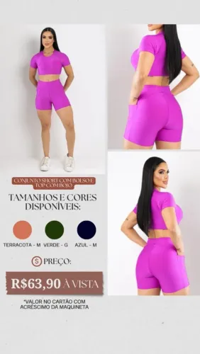 Conjunto cropped com bojo e short com bolso