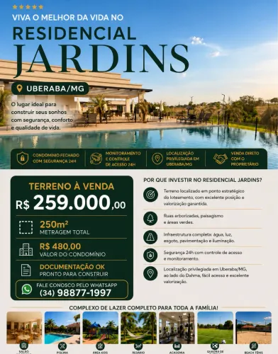 Terreno condomínio Jardins Uberaba Pego Carro