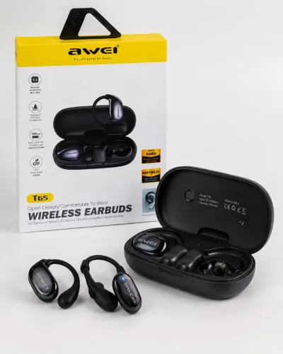 Fone Bluetooth AWEI T65 5.3 Open Ear IPX6 + Estojo - Completo